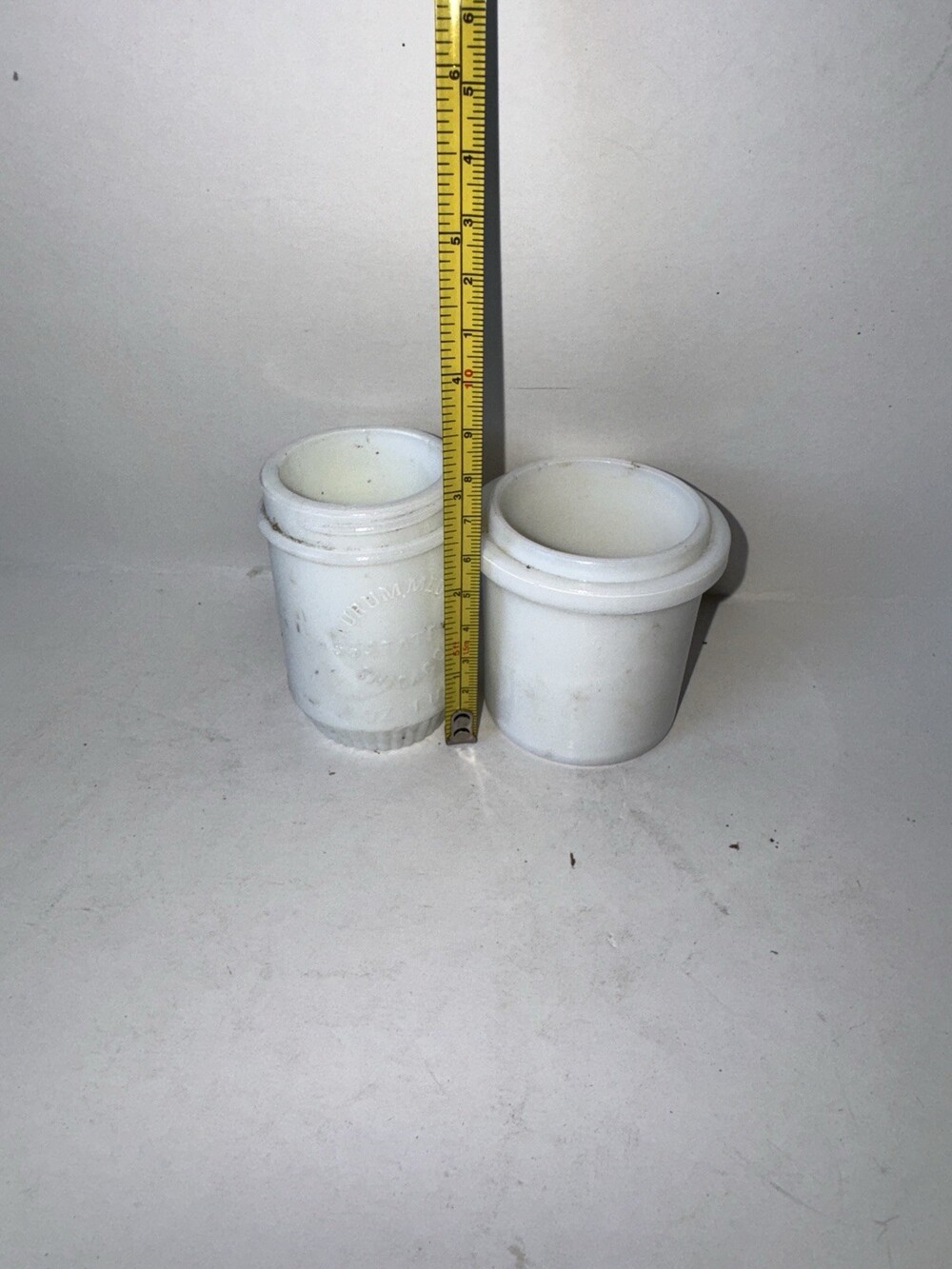 Antique Aurora Mfg Co Chicago Milk Glass Jar Container w Cover Plumbing - Picture 2 of 5
